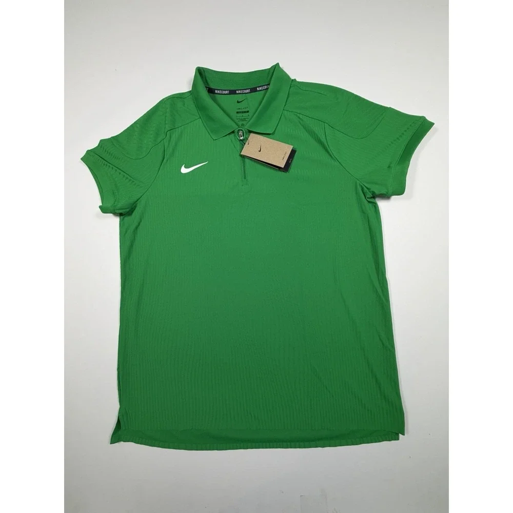 NikeCourt Dri-FIT ADV Textured Tennis Polo Mens Large Green Slim HQ0792-310 NWT